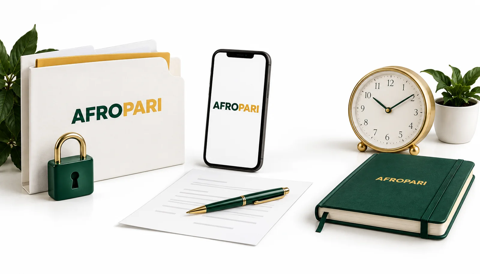 Account documents, a phone and request form, and a clock for tracking a withdrawal.